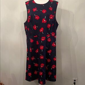 Draper James Navy Midi Dress with Red Floral Motif